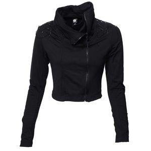 BodyRock Sport Gaga Black Crop Moto Studs and Chains Athletic Jacket Size XS